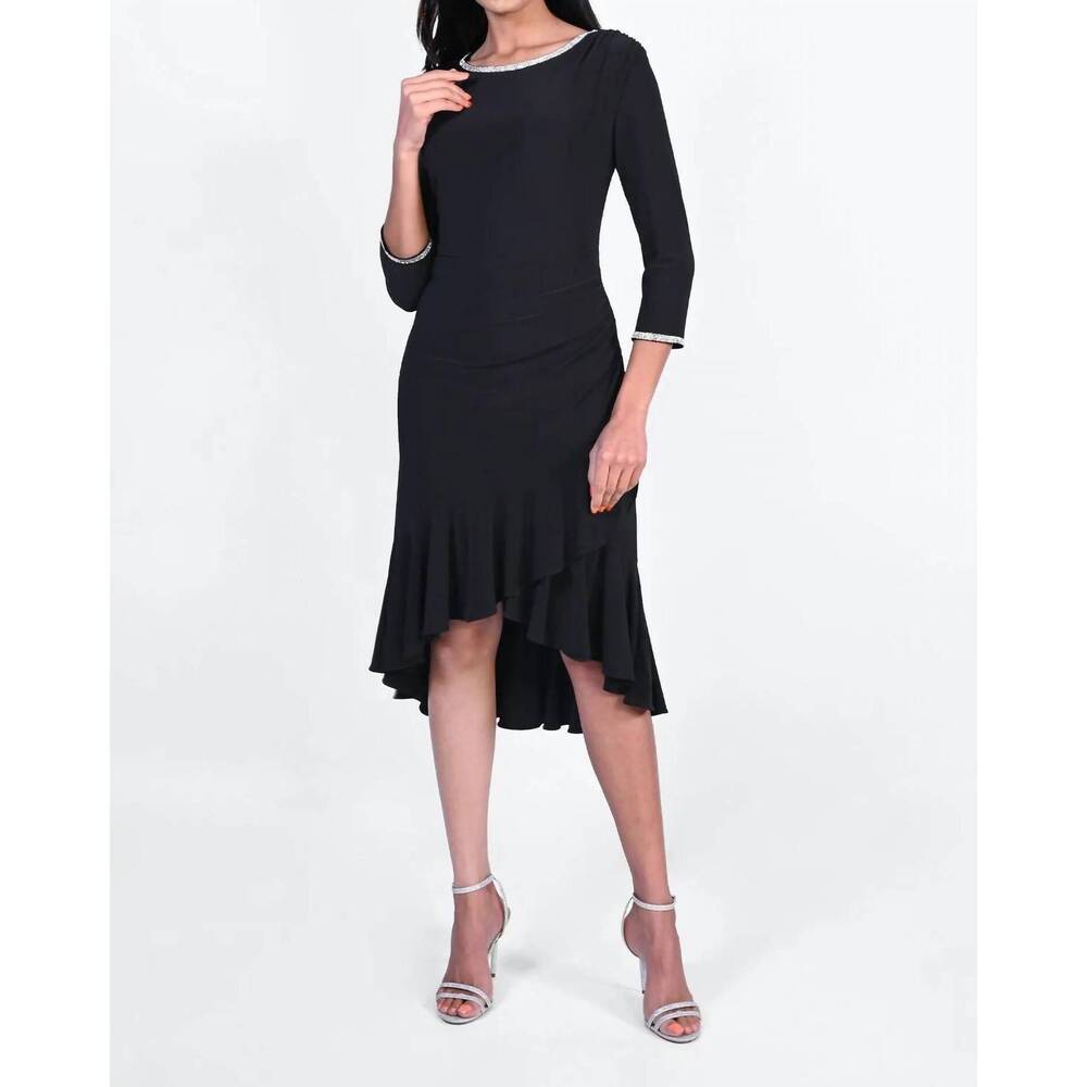 NEW FRANK LYMAN layered frill hem knit sparkle dress in black
